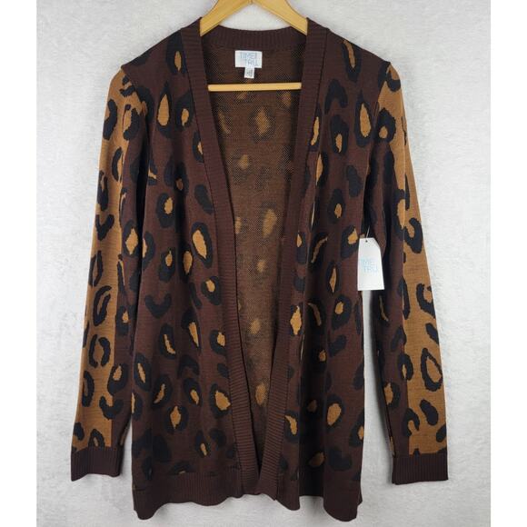 Whimsigoth Sz M Cardigan Sweater Long Sleeve Open Front Brown Leopard Office - Picture 1 of 6